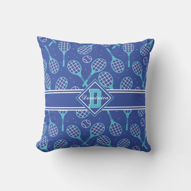 Med namn 💙 🎾 blå tennis 🎾 mönster kudde (Framsida)