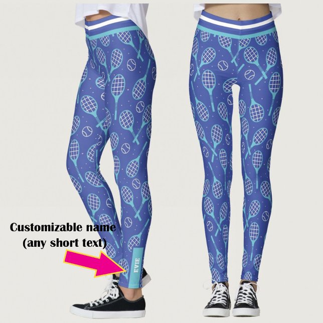 Med namn 💙 🎾 blå tennis 🎾 mönster leggings (Skapare uppladdad)