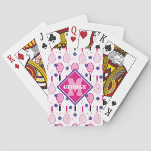 Med namn & initial, rosa och lila tennisrackets casinokort