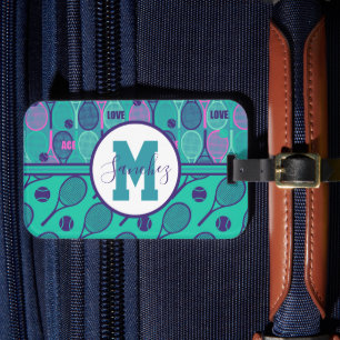 Med namn Minty och lila tennisracketar Bagagebricka