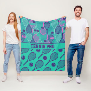 Med namn Minty och lila tennisracketar Fleecefilt