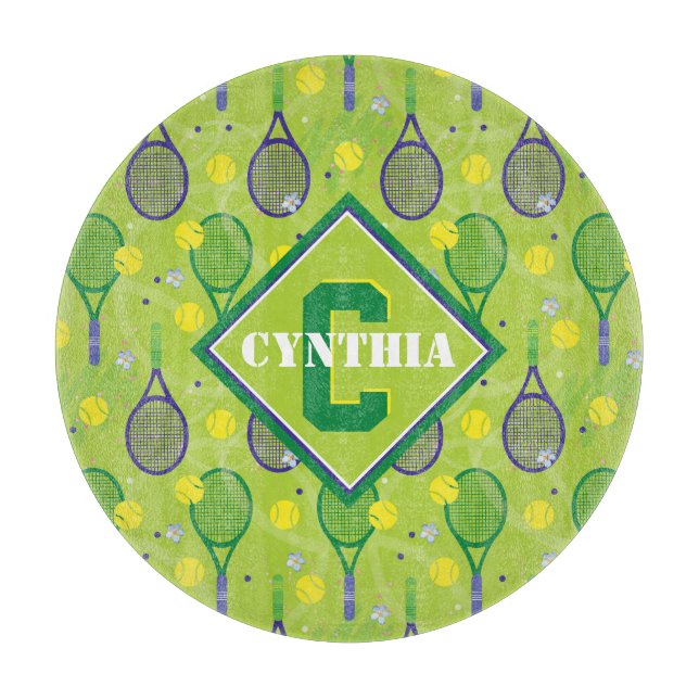 Med namn och inledande tennisracketar för grönt oc (Framsidan)