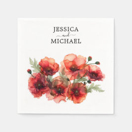 Med namn och poppies Scarlet Petal Sergranat Pappersservett
