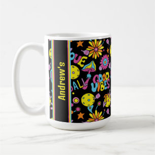 Med namn, Pickleball Groovy, retro 90-tal, svart Kaffemugg