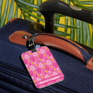 Med namn Rosa och vit tennis racket mönster  Bagagebricka