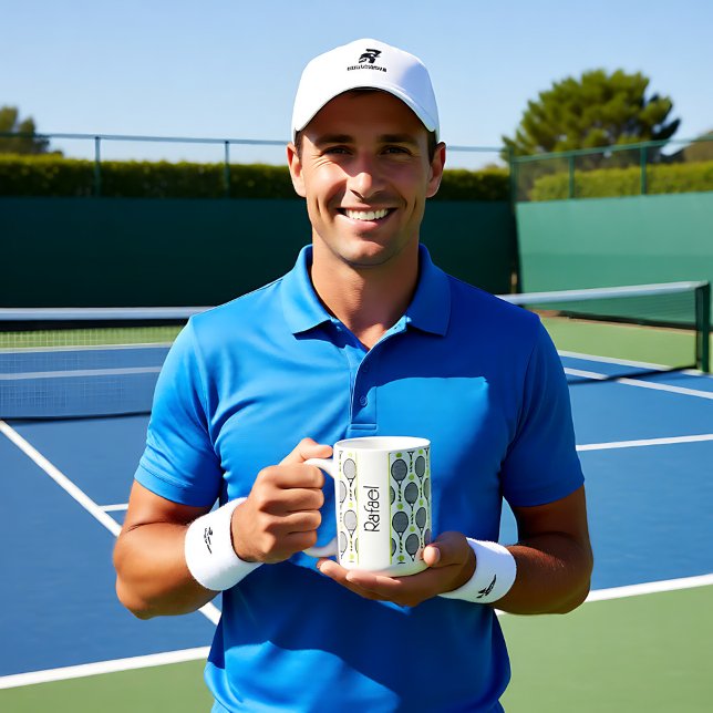 🎾 med namn svart och grönt tennis 🎾 vit kaffemugg (🎾With name black and green tennis🎾 white Coffee Mug)