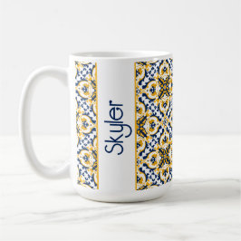 Med namn 💙 💛 vackra blått och gult Azulejos Kaffemugg