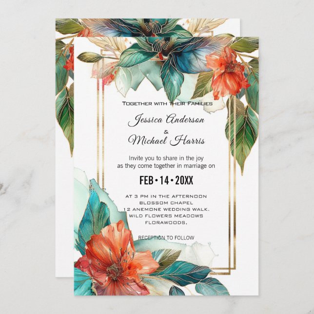 Med närmare uppgifter om bröllop Hibiscus Sergrana Inbjudningar (Fram/baksida)