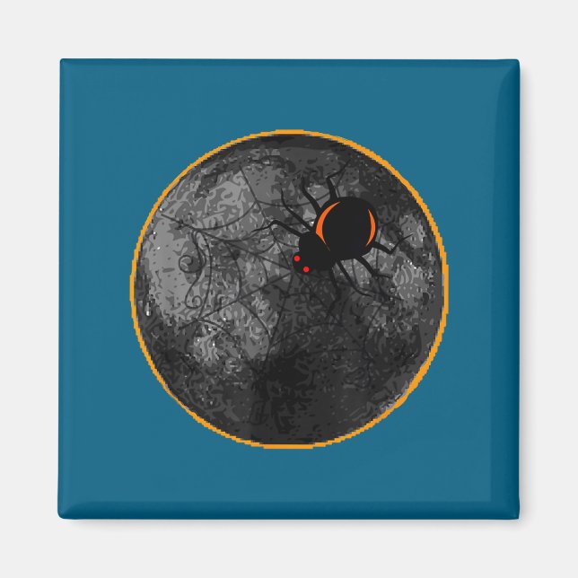 Med På Spindelnät Arachnid Mån Sol Magnet (Framsidan)