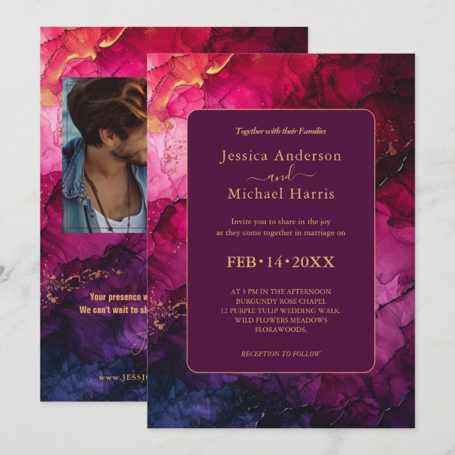 Med PHOTO Celestial Elegance Marble Symphony Inbjudningar (Fram/baksida)