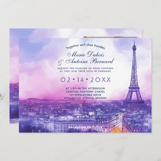 Med PHOTO på baksidan av Kärlek Éternel à la Paris Inbjudningar (Fram/baksida)