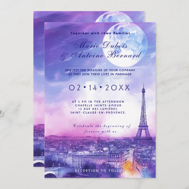 Med PHOTO på baksidan av Kärlek Éternel à la Paris Inbjudningar (Fram/baksida)