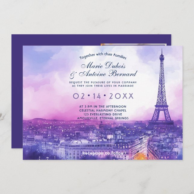 Med PHOTO på baksidan av Kärlek Éternel à la Paris Inbjudningar (Fram/baksida)