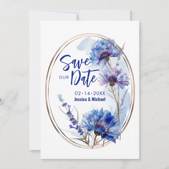 💍 med QR-kod, kornblommor och lavender Spara Datumet (Framsida)