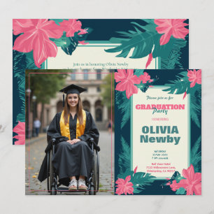 🎓Med QR-kod Tropical Bloom Foto Inbjudningar