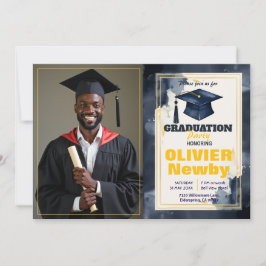 🎓Med QR-kod Vattenfärg Uppdelad layout Examen Inbjudningar