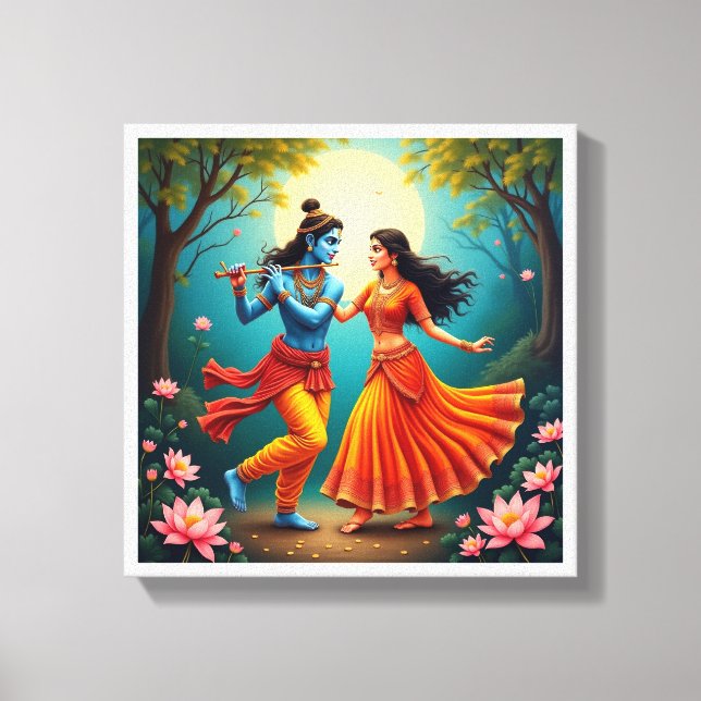 med Radha Krishna andliga målningar 🌺🎶. Canvastryck (Framsida)