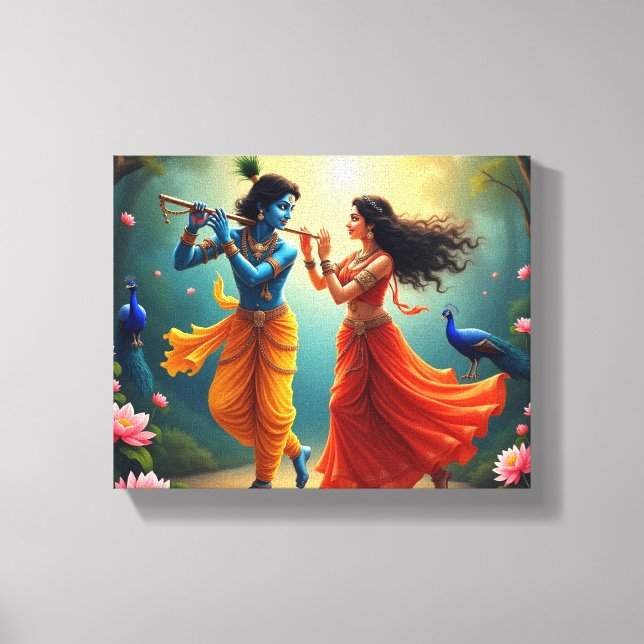 med Radha Krishna andliga målningar 🌺🎶. Canvastryck (Framsida)