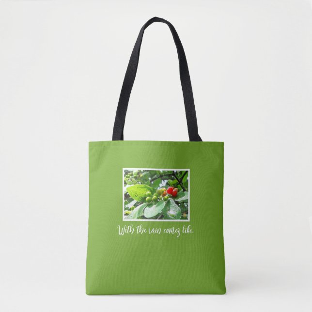 Med Rain Comes Life Shoulder Tote Tygkasse (Framsida)