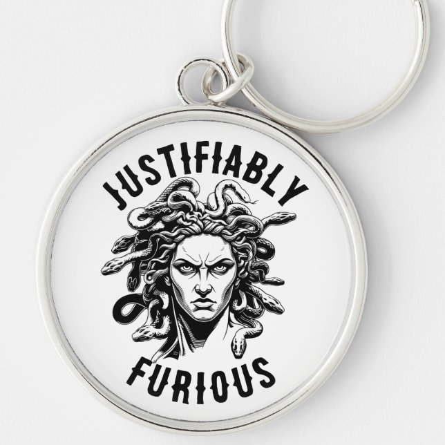 Med rättmätig ilska feat. Medusa Rund Silverfärgad Nyckelring (Framsidan)