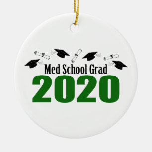 Med School Grad 2020 Caps and Diplomas (Grönt) Julgransprydnad Keramik