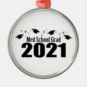 Med School Grad 2021 Caps and Diplomas (Black) Julgransprydnad Metall