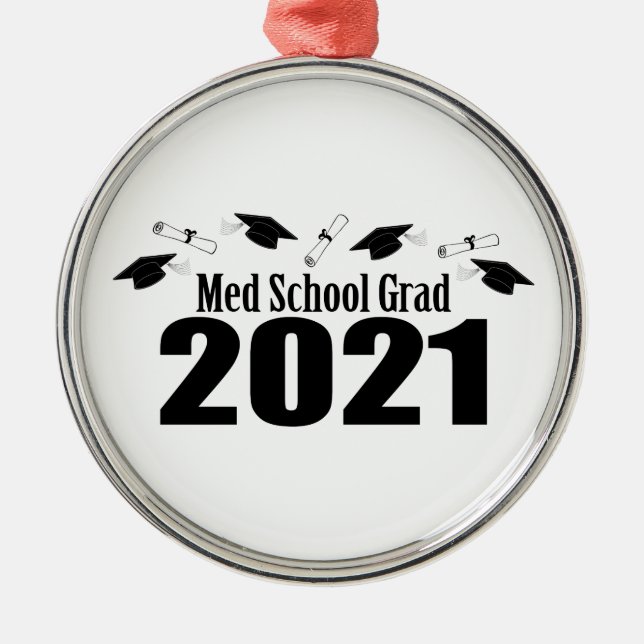 Med School Grad 2021 Caps and Diplomas (Black) Julgransprydnad Metall (Framsidan)