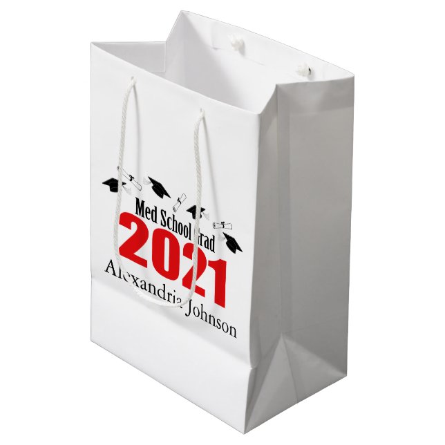 Med School Grad 2021 Studenten Gift Bag (röd) (Framsidan Vinklad)