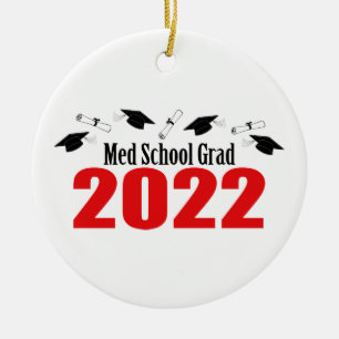 Med School Grad 2022 Caps and Diplomas (Red) Julgransprydnad Keramik