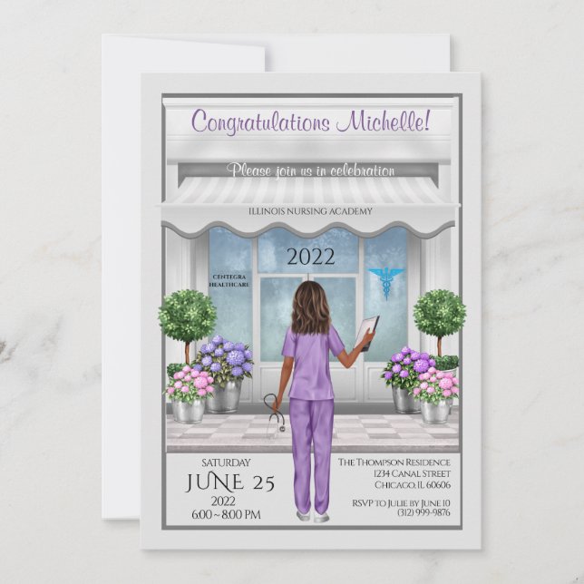 Med School Grad Nurse Grad Female-inbjudan Inbjudningar (Framsida)