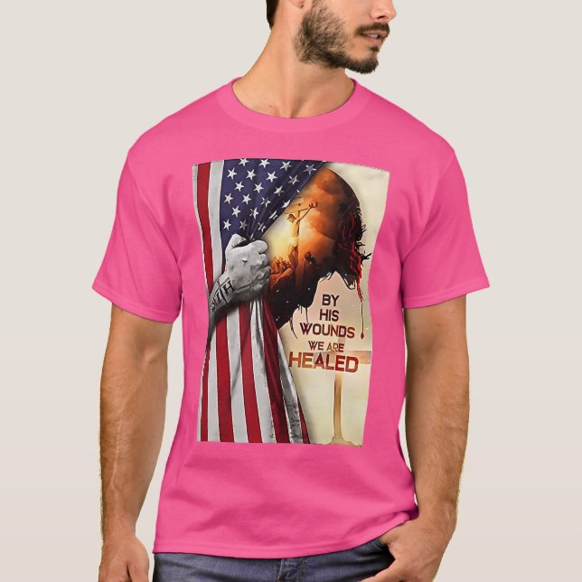 Med sina sår läker vi Jesus T Shirt (Framsida)
