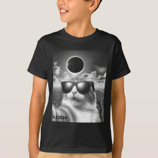 Med skjorta katt solglasögon selfie solförmörkelse t shirt