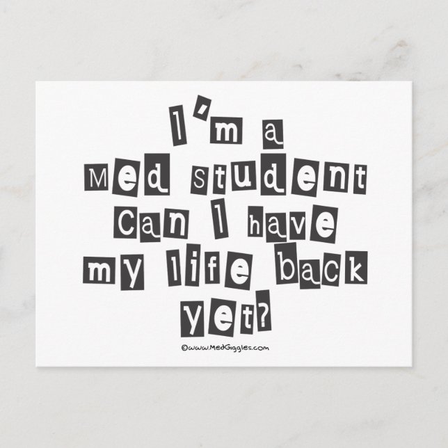Med Student Ransom Note Vykort (Framsida)
