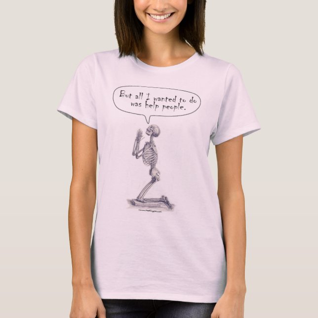 Med Student Skeleton Prayer T-shirt (Framsida)