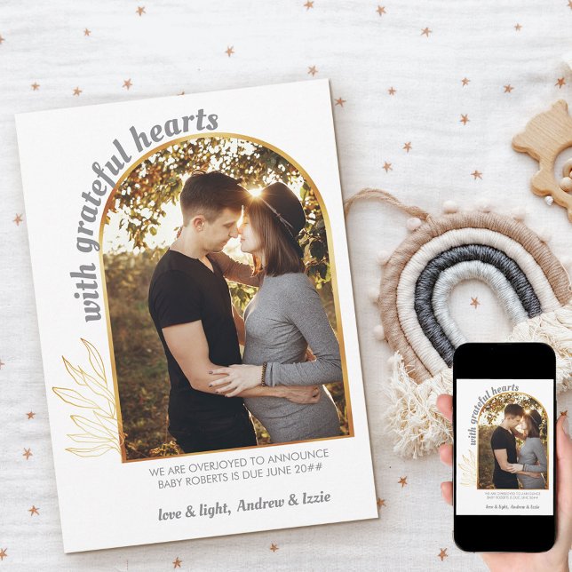 Med tacksamma Hearts Guld Arch Photo Grått Guld Meddelande (Skapare uppladdad)