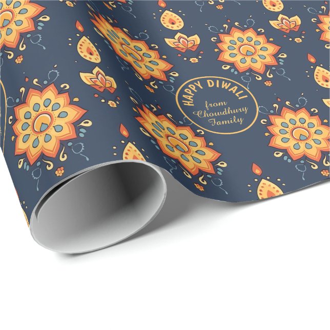Med text, Diwali Wrapping Papper - Blommigt Mandal Presentpapper (Rullad Hörn)