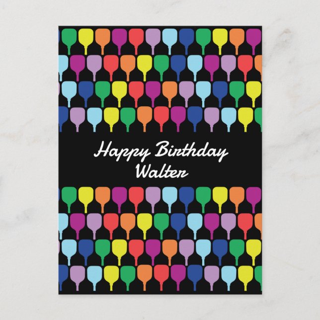 Med text Färgfyllda pickleball-paddlar 💚 ❤️ 💛 💙 Vykort (Framsida)