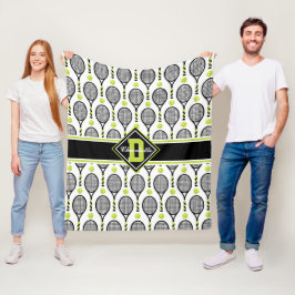 Med text 🎾& monogram svart och grönt tennis vit fleecefilt