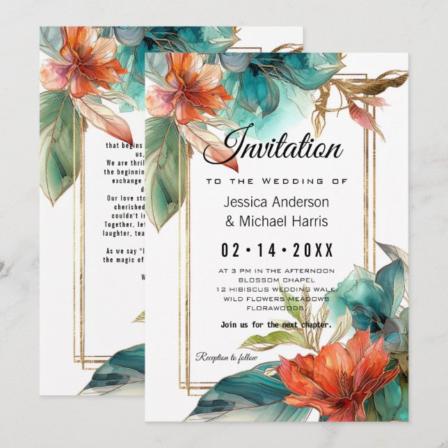 Med text på baksidan av Hibiscus Serumenat Paradis Inbjudningar (Fram/baksida)