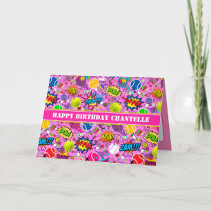 Med text 😍 rosa Eclectic tennis 🎾 Birthday Card Tack Kort