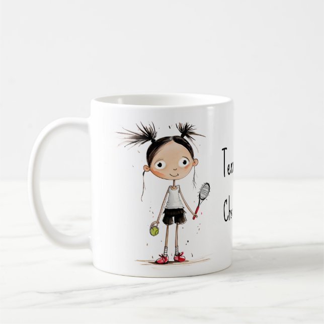 Med text, söt tennisstjärna kaffemugg (Vänster)