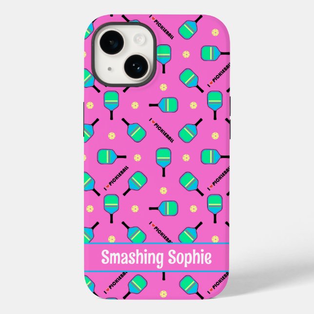 Med textpastel I kärlek Pickleball rosa iPhone 14 (Baksida)
