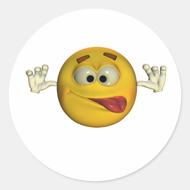 med tonge ut 01 runt klistermärke (Framsida)