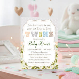 Med Twillingar Neutralt Baby Shower Inbjudningar