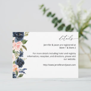 Med-visitkort för marint blått och  Rosa, Blommigt Tilläggskort