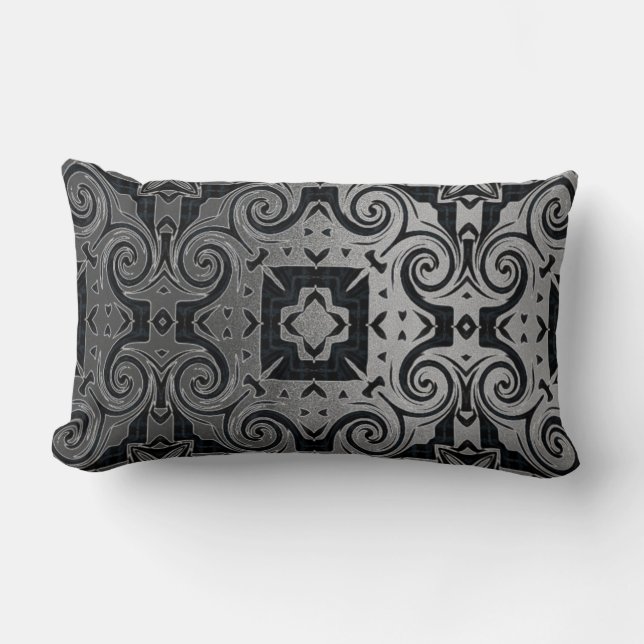 Medalisk svart/Silver-Struktur 1 design 1/svart Lumbarkudde (Framsida)