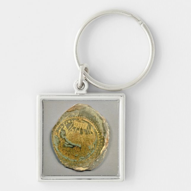Medaljong som visar Jonah och val, romare, 4t Fyrkantig Silverfärgad Nyckelring (Framsidan)