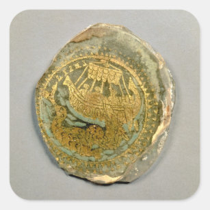 Medaljong som visar Jonah och val, romare, 4t Fyrkantigt Klistermärke