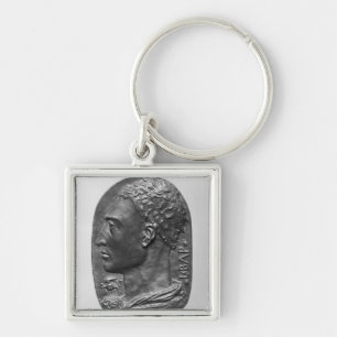 Medaljongsjälvporträtt Fyrkantig Silverfärgad Nyckelring