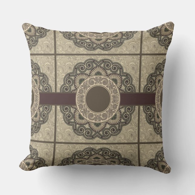 Medallion Design Taupe Reversible Pillow Kudde (Framsida)